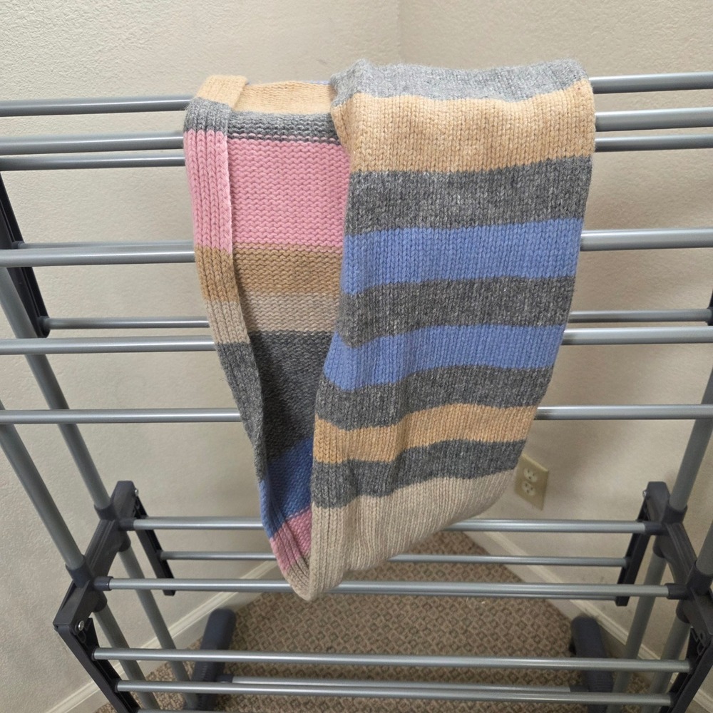 Cherokee Wool Blend Striped Scarf Pink Blue Grey Tan Made in Italy 7x60